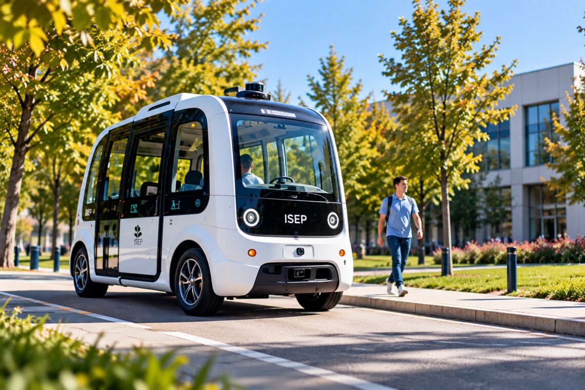 Navette autonome ISEP sur campus verdoyant